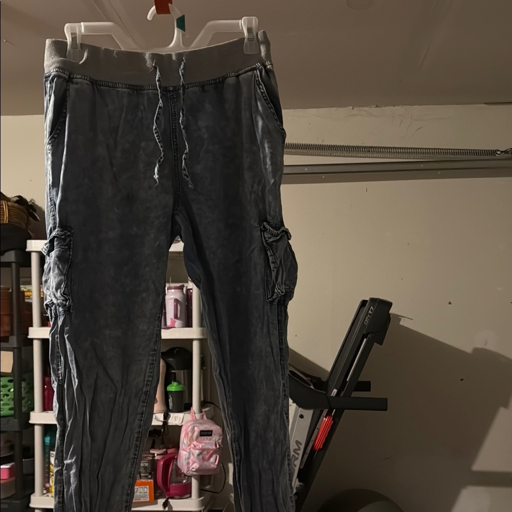 Women's Washed Gray Cargo Jeans